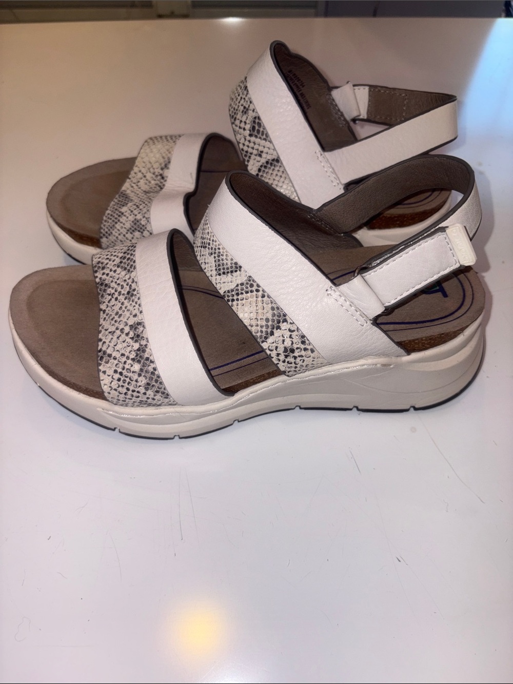 Bionica White Sandals with Snakeskin-Accent Straps